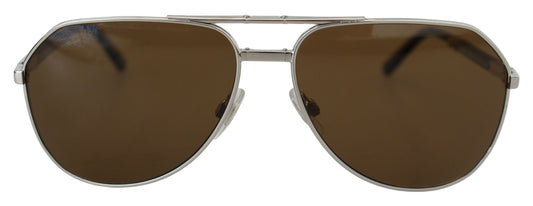Dolce & Gabbana White Gold Plated Aviator Brown Lens DG2106K Sunglasses
