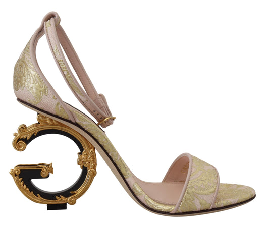Dolce & Gabbana Pink Baroque Monogram Dg Heeled Sandals Shoes