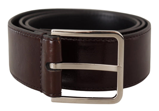 Dolce & Gabbana Brown Wide Patent Leather Buckle Silver Buckle Belt