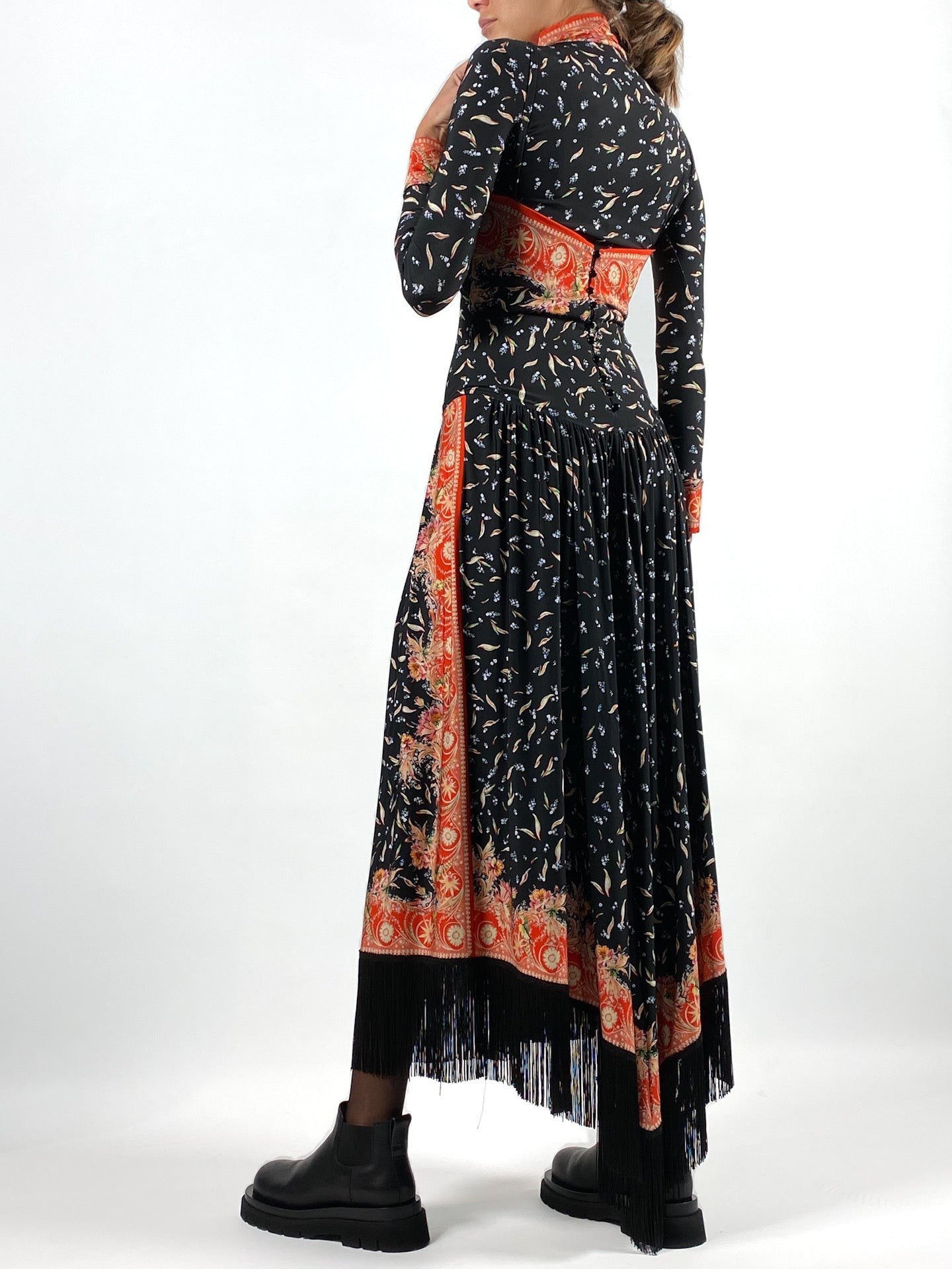 Fringe-Trimmed Printed Maxi Dress